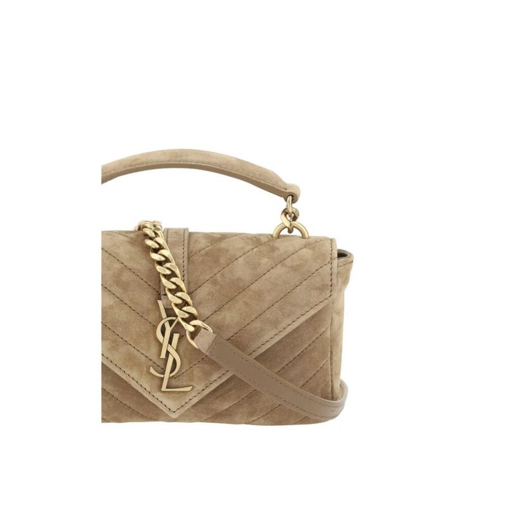 Saint Laurent Suede Quilted Shoulder Bag with Chain Strap Women Brown - Picture 4 of 4